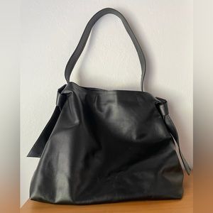 Custom handmade large leather tote with knot detail